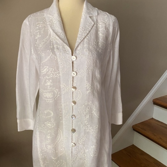 Chico's White Linen Button Down Tunic Small - Picture 2 of 6